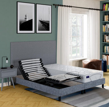 Lit électrique tapissier duo Precisio + matelas mousse Prio